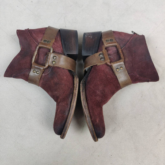 Freebird by Steven Ankle Boots Women's 7 Phlow Red Suede Leather Harness Bootie - Picture 6 of 10